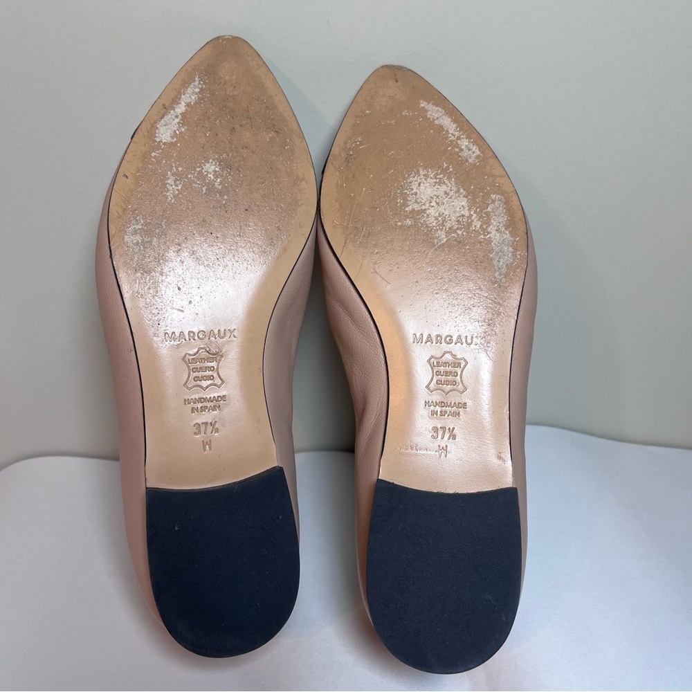 Margaux The Pointe Italian Nappa Leather Colorblock Flats Dune Beige Black 37.5W - Picture 8 of 9